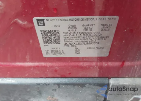 2020 Chevrolet Equinox Fwd Lt 2.0L Turbo from USA, damaged, VIN 3GNAXLEX7LS503309